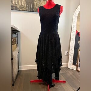 Adore Black Floral Lace Sleeveless handkerchief U Shaped Back Dress Sz Small